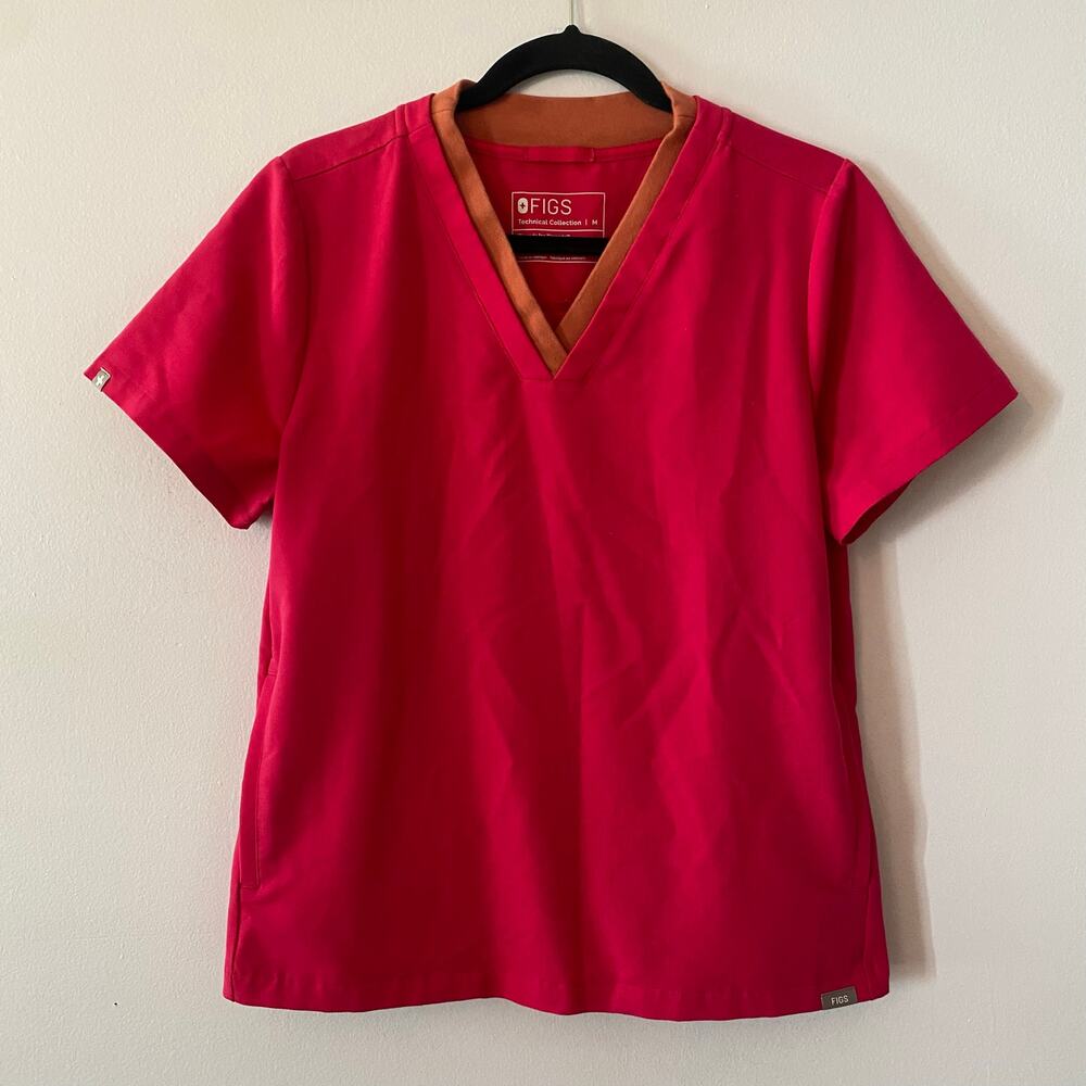 FIGS Oran V-neck Scrub Top Hot Pink Orange Nurse Uniform Women's size Medium